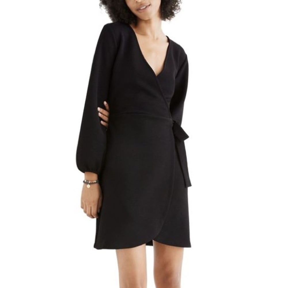NWOT MADEWELL Texture & Thread Long-Sleeve Side-Tie Dress in Black - XS